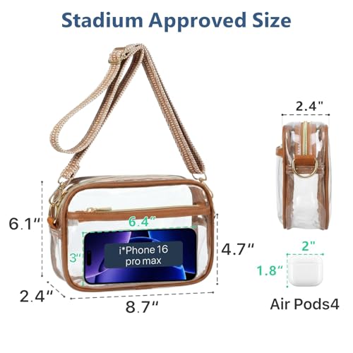 Image of PACKISM Clear Bag for Stadium Events - Small Clear Purse Crossbody Bag | Adjustable Wide Strap, 2 Easy Access Pockets, Thick 0.5mm PVC, for Sports Game Day Concerts Festival, Women Clear Stadium Bag