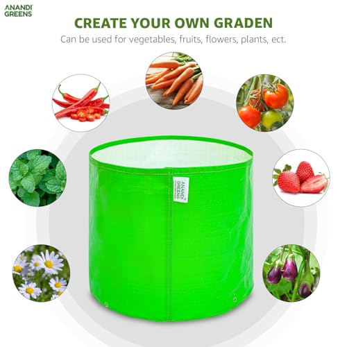 Image of Anandi Green's Premium HDPE Uv Protected 260 GSM Round Green Colour Plant Grow Bag Suitable for Terrace and Vegetable Gardening Size 9X12 INCH Pack of 5