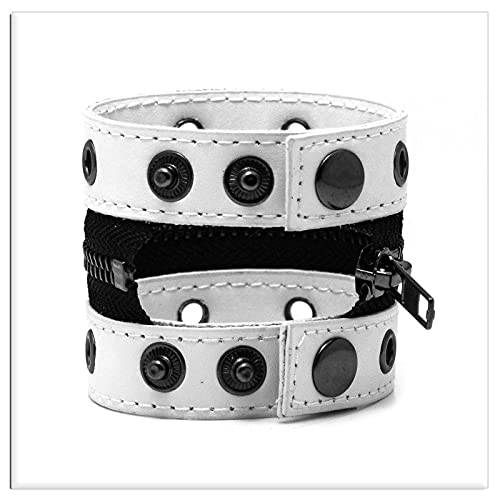 Image of Xusamss Punk Alloy Zipper Wristband Pu Leather Cuff Bracelet,7 1 /2 wrist