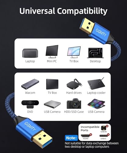 Image of USB to USB Cable 3FT(2 Package),Durable Braidedfor USB 3.0 Male to Male Type A to Type A Cable Data Transfer Compatible with Hard Drive, Laptop, DVD Player, TV, USB 3.0 Hub, Monitor, Camera