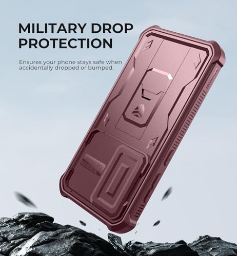Image of Dexnor for Samsung Galaxy S24 Case with Built-in Slide Camera Cover & Screen Protector & Kickstand, Heavy-Duty Shockproof Rugged Case Full-Body Bumper Protective Cover for Galaxy S24 (2024),Maroon Red