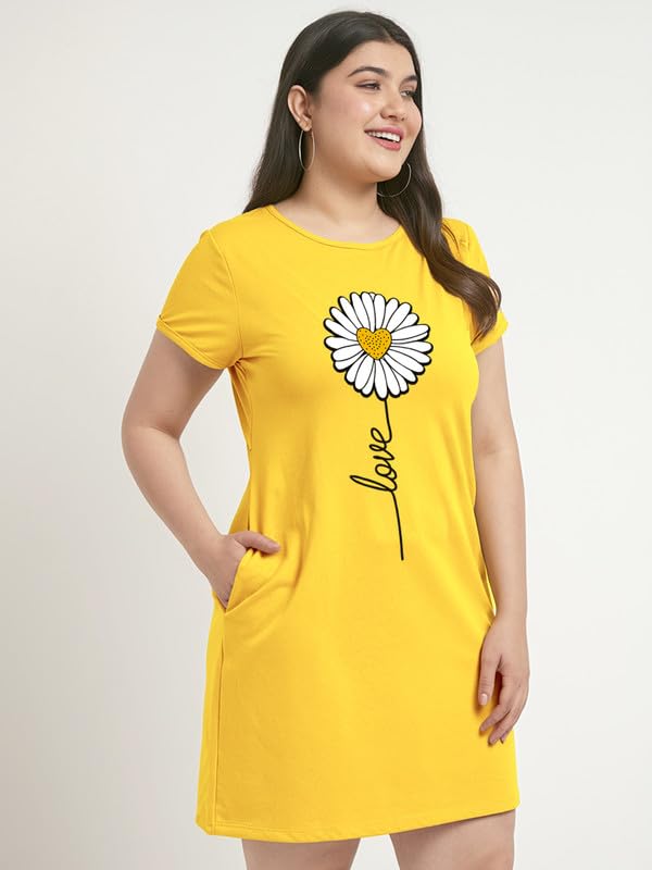 Image of Fflirtygo Women's Cotton Nighty | Printed Knee Length Nighty | Short Sleeve Nighty | Short Nightdress | Long T-Shirt | Regular Fit Night Gown | Nightwear | Sleepwear & Casual Wear Nighty