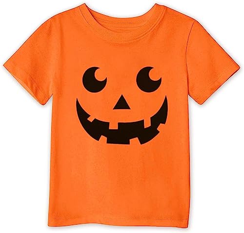 Image of Mrocioa Toddler Boy Girl Pumpkin Face Halloween T-Shirt Short Sleeve Tops | Fits 2 to 7T Kids,Soft Cotton,Cute Spooky Shirt for Trick or Treat Party,Candy Hunt,Halloween Night,October Outfit