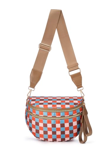 Image of Black and White Checkered Crossbody Bag Bum Bag for Women,Spacious Checkered Purse Fanny Packs Belt Bag