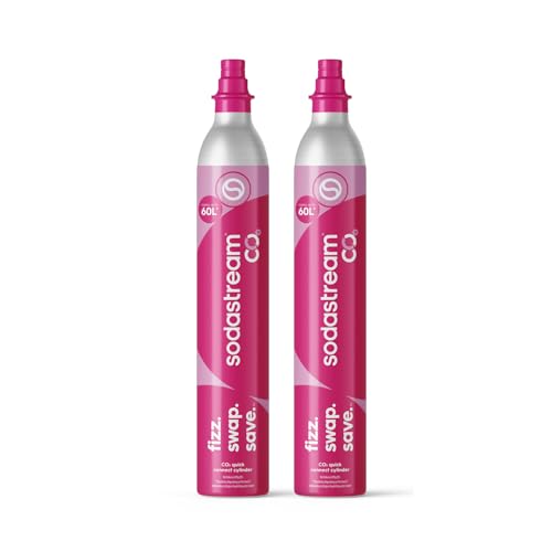 SodaStream - 2 bombole di CO2 per gasatore d'acqua, sistema aggancio rapido, permette di realizzare fino a 60 litri di acqua frizzante, compatibile con Terra, Duo e Art, riduce i rifiuti di plastica