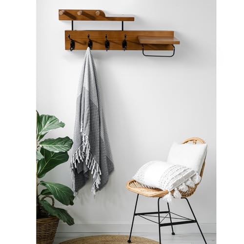 Lampaggio Perchero de pared con estante, ganchos de madera 4 en 1 con soporte para llaves y correo, estante colgante de entrada de 17 pulgadas con soporte para gafas de sol y 4 ganchos de metal para - imagen 2