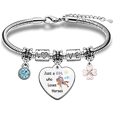 Women Wrist Bracelets Appreciation Birthday Gift Inspirational Jewelry Daughter Sister Niece Graduation Encouragement Reminder Girlfriend Valentiens Day Christmas Keepsake Just A Girl Who Loves Horses Cover