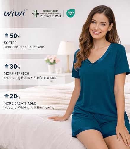 Image of WiWi Viscose from Bamboo Pajamas Set for Women Super Soft Short Sleeve Cooling Summer Plus Size Pjs Sets Sleepwear S-4X