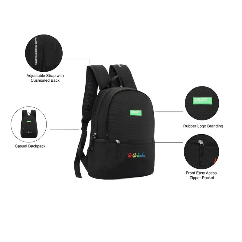 Image of UNITED COLORS OF BENETTON Citron Unisex Polyester 2 Compartment 12 L Casual Backpack - Black