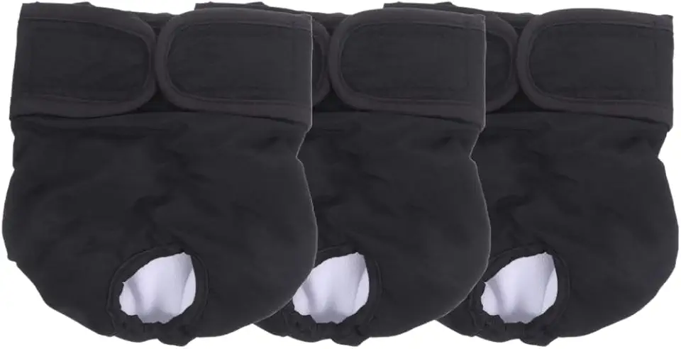 Fralda Cachorro Fêmea Reutilizáveis 3 Pcs Petting Is Caring - Materiais Duráveis ​​Solução lavável na máquina para incontinência de animais de estimação e viagens longas (Black, XS)