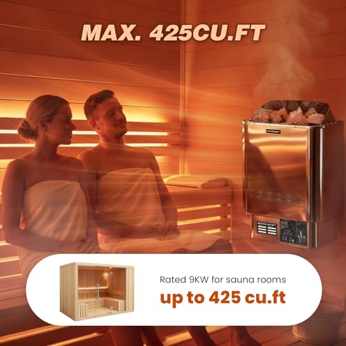 Mxmoonant Sauna Heater, 9KW 220V Electric Sauna Heaters Stove Dry Sauna Bath with External Digital Control for Home Hotel Spa Max. 425 Cu.ft with Sauna Hygrothermograph