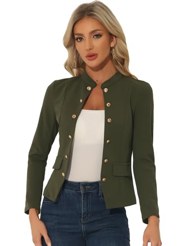 Allegra K Open Front Blazers for Women's Casual Long Sleeves Buttons Office Suit Jacket X-Small Army Green