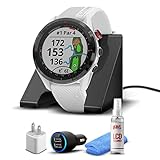  Garmin Approach S62 GPS Golf Watch (Black Bezel/White Band) + Charging Base + USB Wall Cube + USB Car Adapter + 6Ave Cleaning Kit w/Virtual Caddie Mapping (010-02200-01) (010-02200-01)