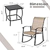 Vongrasig 3 Piece Outdoor Rocking Bistro Set, Textilene Fabric Small Patio Furniture Set, Front Porch Rocker Chairs Conversation Set with Glass Table for Lawn, Garden, Balcony, Poolside (Brown) #5