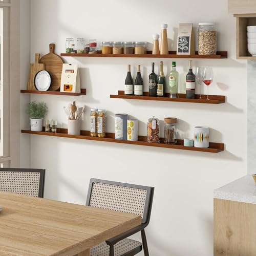 Image of Solid Wood Floating Wall Shelf | Premium Wall Mounted Wooden Shelf for Living Room, Bedroom & Office | Modern Minimalist Decor Shelf | 22 Inch | Teak Finish