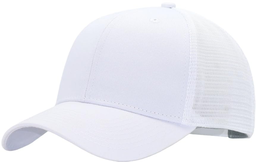 White Mesh Snapback Trucker Hat for Women Men Blank Structured Adjustable Solid Color XL/XXL Big Head Classic Baseball Cap Sturdy Outdoor Plus Size Golf Hats Polo Ball Caps