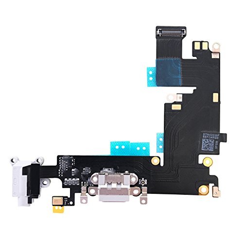 Johncase OEM Charging Port Dock Connector Flex Cable w/Microphone + Headphone Audio Jack Port Ribbon Replacement Part Compatible for iPhone 6 Plus All Carriers (Light Gray)