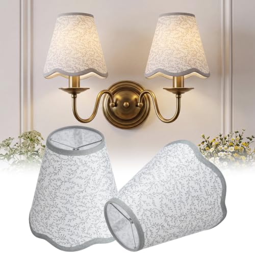 VIHOSE 2 Pcs Small Scalloped Chandelier Lamp Shade Grey and White Floral