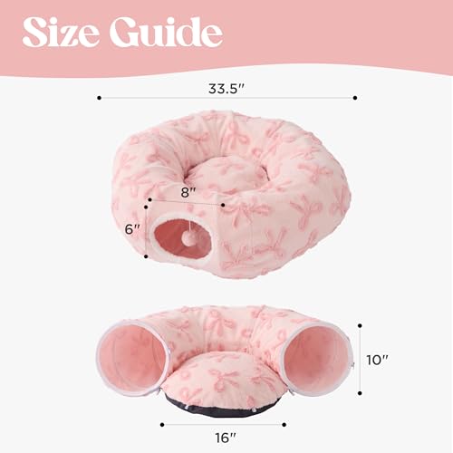 Image of Lesure Cat Tunnel Bed for Indoor Cats - Cute Cat Donut Tunnel Toys with Washable Circle Cushion, Round Pet Peekaboo Cave Toy for Kitten /Puppy /Rabbit, Standard Pink Taffy