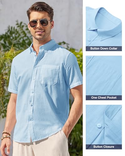 Alimens & Gentle Mens Linen Shirt Short Sleeve Casual Cotton Button Down Shirts Collared Summer Shirts4