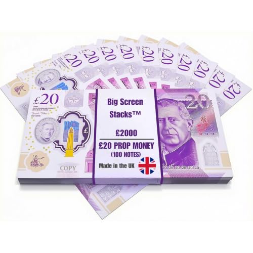 BIG SCREEN STACKS | 100 x 20 Prop Money Notes | Fake Money for Film TV Theatre & Photography | King Charles | Single Sided Paper Notes