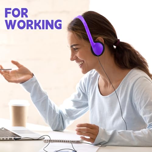 Image of Konohan 30 Pack Headphones Bulk Headphone for School Classroom Student Wired Headphones Adjustable with 3.5 mm Jack for Adults (Purple)