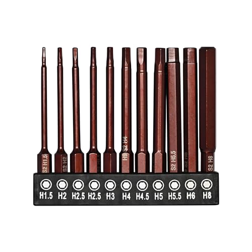 Image of H9 11-Piece Allen Key Wrench Drill Bit Set | SAE & Metric Sizes | 75mm Long Hex Bits | S2 Steel Magnetic Screwdriver Bit Set with 1 /4 inch Quick Release Hex Shank for Power Drill, Hand Tools & DIY Repair