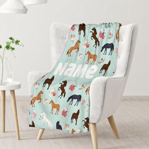 Mercuryelf Custom Horse Blanket Gift - 50x60 Inches Aesthetic Throw Blankets for Teens - Mint Green Soft, Fuzzy & Warm Throws for Living Room, Sofa