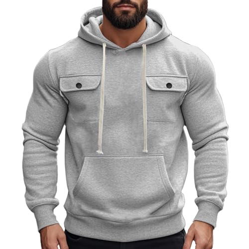 Mens Cargo Hoodie Tactical Hoodies Outdoor Fleece Pullover Vintage Retro Style Hooded Sweatshirt with Multi Pockets