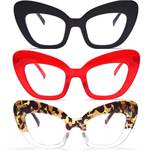 Image of 3 Pack style Readers,Blue Light Blocking Computer Cat eye Reading Glasses for Women (black /red /leopard, 1.75)