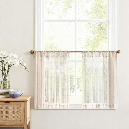 VANGAO Voile Scheibengardine Transparente Bistrogardine Sheer Unifarbige Tunnelzug Küchenvorhang