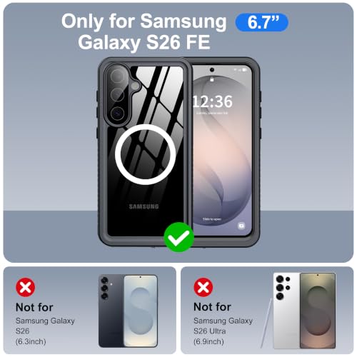 Image of ANTSHARE for Samsung Galaxy S26 FE Case IP68 Waterproof, Black /Clear