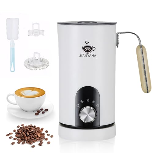 JAINYANA Espumador de Leche Eléctrico 5 en 1 Espuma Caliente y Fría Automática Calentador de Leche,350ML Silencioso Acero Inoxidable,para Latte Capuchino Macchiato y Chocolate Caliente(Blanco)