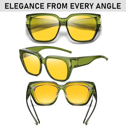 Image of HAOLOTA Night Vision Driving Glasses Fit Over Glasses | Anti Glare Night Glasses, Over Glasses Style, Tac Lens Nano Coating, Trendy Square, Lightweight and Flexible, Driving
