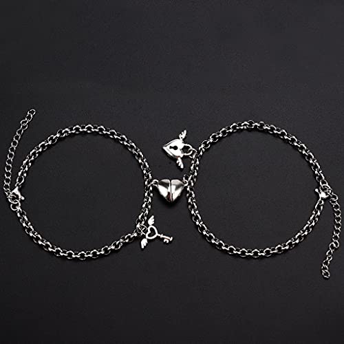 EAPTS O ímã de amor em aço inoxidável simples em forma de coração atrai um par de pulseiras masculin