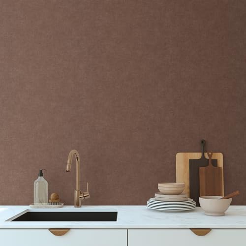 A.S. Création Smart Surfaces Einfarbige Vliestapete in Textiloptik 10,05 m x 0,53 m - Braun, Rot - einfarbige Wandtapete für verschiedene Räume - 395671