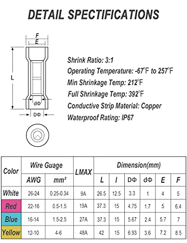 Innhom INH-HSB-350 350Pcs Terminals Heat Shrink Butt Connectors Kit Innhom Butt Splice Marine Electrical Wire Connectors Waterproof Automotive Wire Crimp Terminals thumb #5