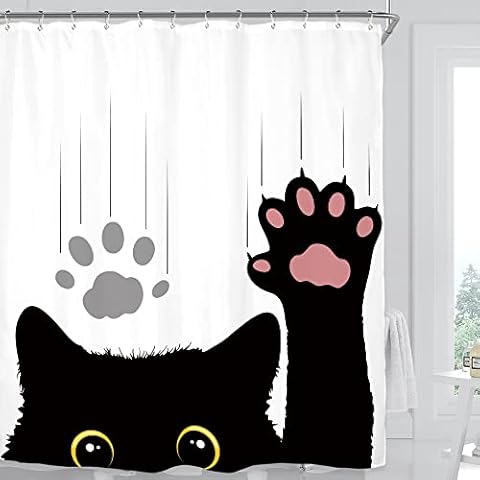 Miyotaa Cute Cat Shower Curtain Set Cover