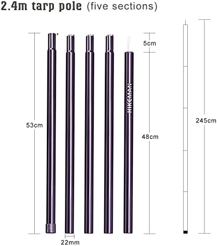 HIKEMAN Tent Poles Camping Poles - 2PCS Adjustable Iron Tent Awning Poles for Camping Tarp Shelter Caravan Canopy Tent Awning Support Rod Porch (Black-2.4m)