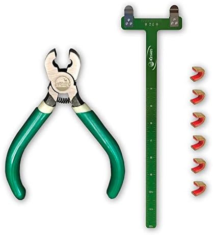 Bow String Nocking Points Set – T Square Ruler with Plier for Recurve and Compound Bowstring Accessories – Brass Nocks Point Bow Tuning Kit (T-sq, Plier, 6 nocks Set)