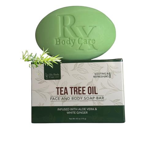 RX Body Care Tea Tree Oil Soap Bar For Face & Body 4.0 oz - Antifungal Antiseptic Cleanser Against Odor, Fungus, Acne, Rash, Ringworm - Infused With Pure Essential Oils For Cleansing & Refreshing