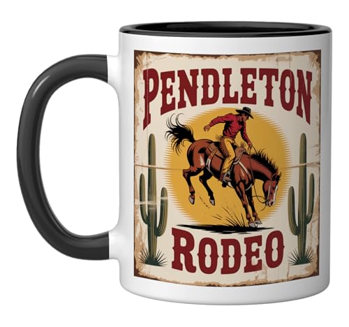 Pendleton Rodeo Vintage Cowboy Bronc Rider Ceramic Mug, Black/White