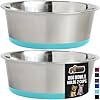 GORILLA GRIP Set of 2 Dog Bowls, Heavy Duty Metal Food and Water Bowl for Feeding Dogs and Cats, Dishwasher Safe Rust Resistant Stainless Steel, BPA Free Rubber Base, Holds 2 Cups (16 fl oz) Turquoise