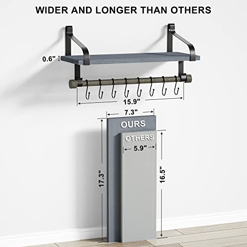 Love-Kankei Wall Shelf For Storage Rustic Wood Kitchen Spice Rack With Towel Bar And 8 Removable Hooks For Organize Cooking Utensils Or Mugs Floating Shelf Weathered Grey #TOP2