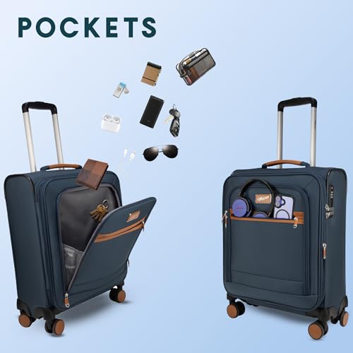 Image of F Gear Softair Small Cabin Soft Luggage | Lightweight Expandable Carry-On Trolley Bag with 360 Spinner Wheels, Silent 8-Wheel System, Built-in TSA Lock, Anti-Theft Zipper & Luggage Tag (.Navy)
