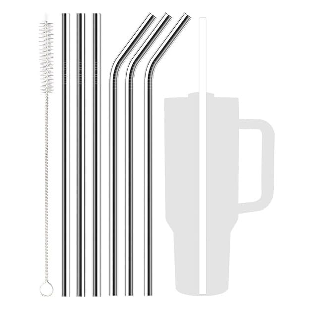 6 Pack Stainless Steel Straw Replacement for Stanley Adventure Travel Tumbler, Reusable Straws with Cleaning Brush Compatible with Stanley Cup Tumbler | 3 Straight +3 Bent Straws with 1 Cleaning Brush-image-5