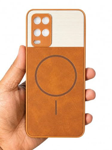 Image of Bintage Mac Safe Design Hard Slim Back Case | Soft Border Camera Protect | Dual PU Leather Finish Back Cover Compatible for Oppo A54 4G - White & Brown
