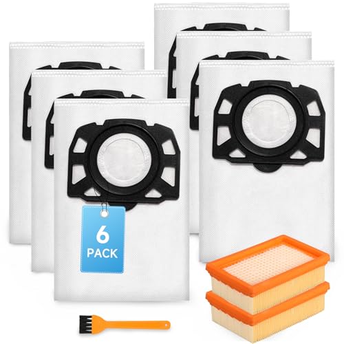 6 Bolsas de Aspiradora y 2 Filtros de Repuesto para Karcher WD4 WD5 WD6 WD5P WD6P MV4 MV5 MV6, Juego de Filtros para Aspiradora KFI 4410 (2.863-005.0) KFI 487 Bolsas (2.863-006.0)