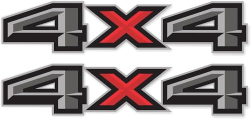 Image of Set of 2 PCS 4x4 Decals Stickers Compatible with 2014-2018 Chevy Silverado Sierra Truck Pickup Bedside,Truck Emblems, Auto Decoration Accessories Emblem (Gray /Red Bold)