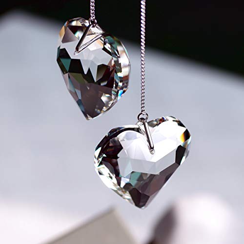 Goldenhaitai Clear Crystal Suncatcher, 2Pc 45Mm Heart, Handmade Prism Pendant For Windows, Outdoor Indoor Hanging Ornament, Rainbow Maker Gifts For Mom, Grandma, Friends (2 Hearts, Clear) #TOP3